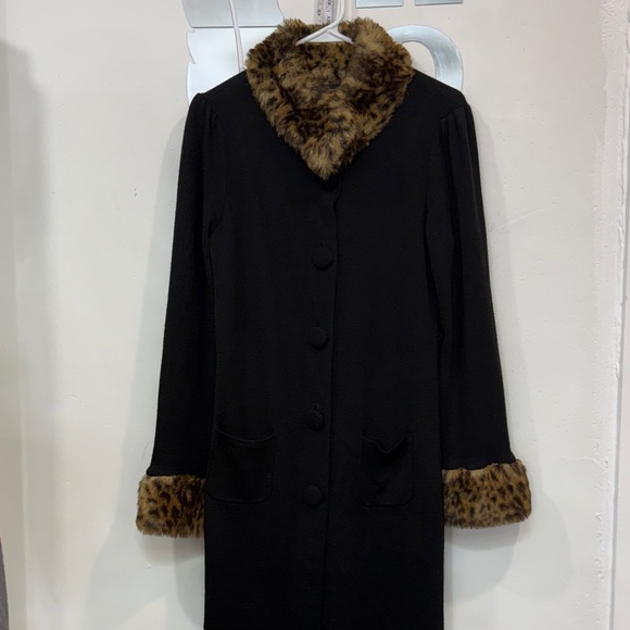 INC International Concepts Black Trench Coat with Faux Fur - Picture 1 of 9